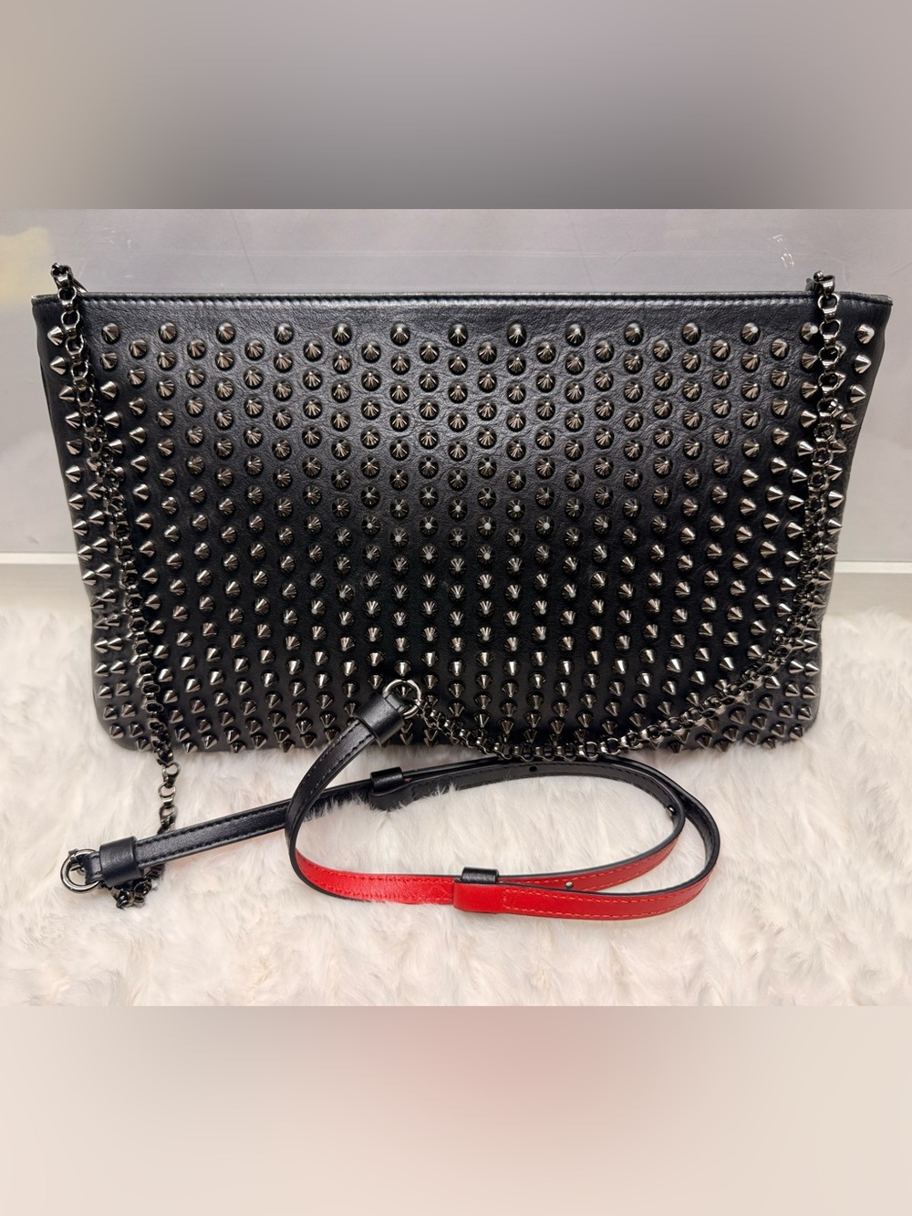 CHRISTIAN LOUBOUTIN Black Studded Leather Shoulder Bag